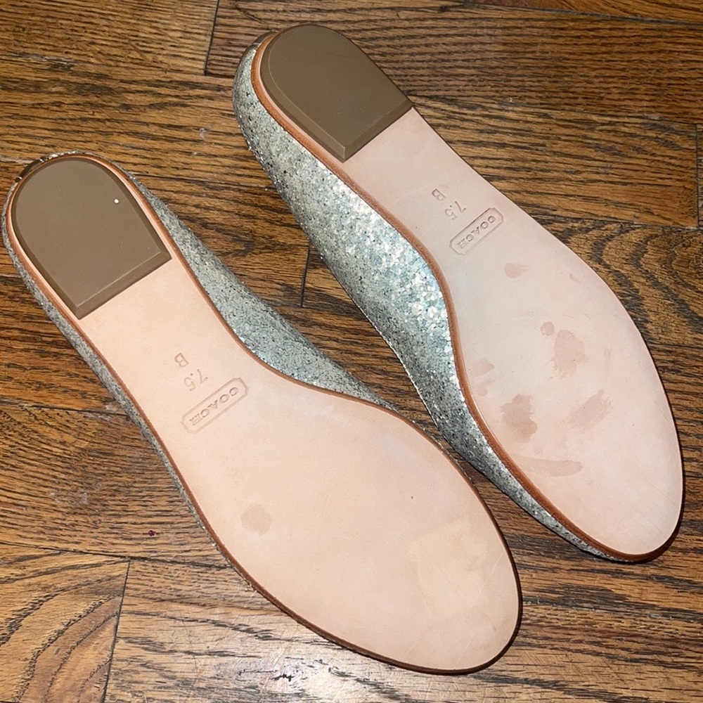 Coach Marah Glitter Bow Slip On Loafers Flats Platinum Metallic 7.5 - Picture 9 of 10